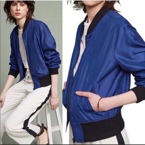 Anthropologie Hei Hei Lightweight Bomber Jacket in Royal Blue & Black - Sz Small